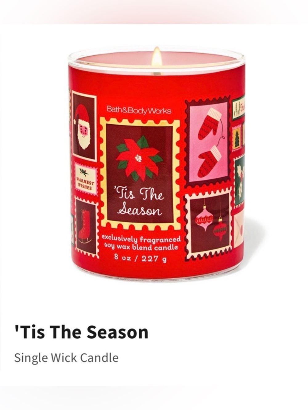 NIB Bath & Body Works “'Tis The Season” Single Wick Candle w Decorative Lid.